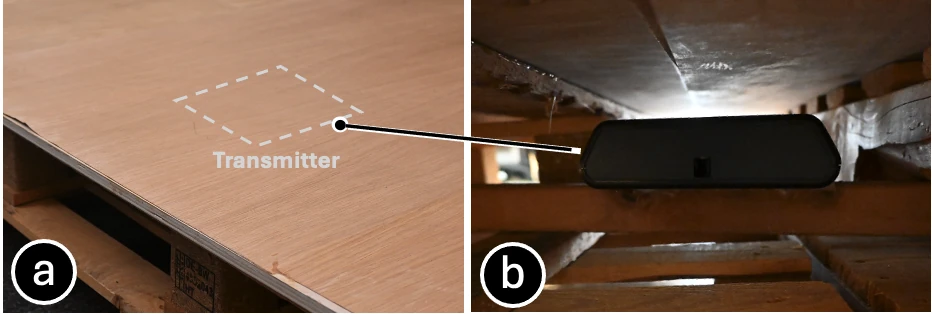 Raised plywood lab floor and RF transmitter installed inside the support structure beneath it