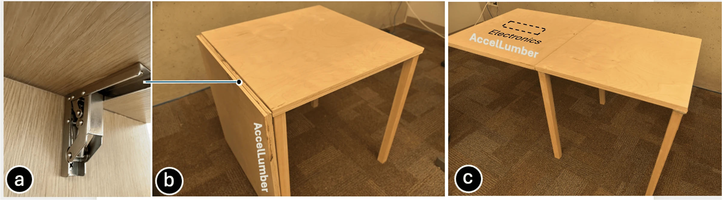 Drop-leaf table showing its hinge, folded position, and extended flat surface